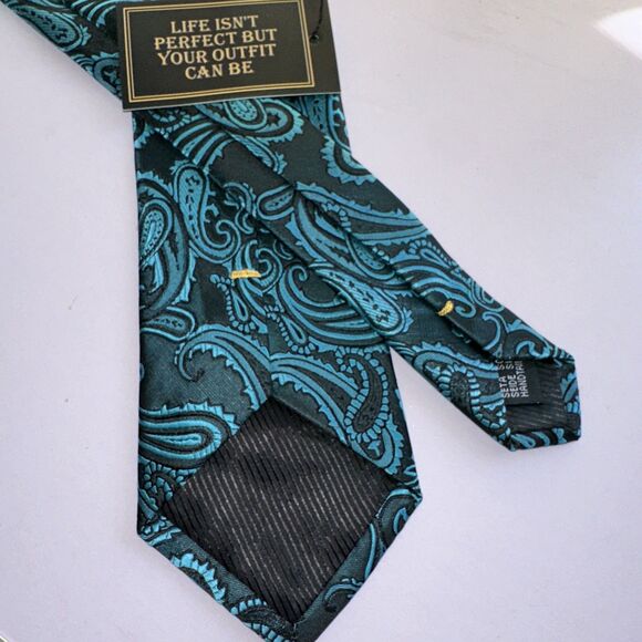 New DiBanGu Tie (58L 3W) Silk Necktie. Black Teal Men’s Paisley Print - Picture 5 of 7